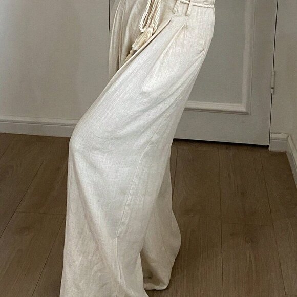 Apricot Casual Women's Pleated Waistband Drawstring Tassel Decor Pants - Picture 5 of 8